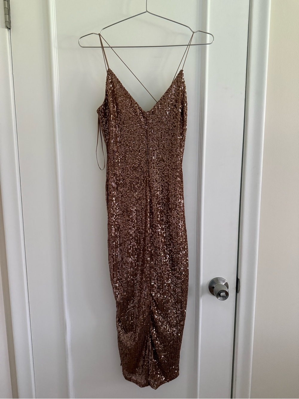 Sequin Slip Midi Dress in Rose Gold